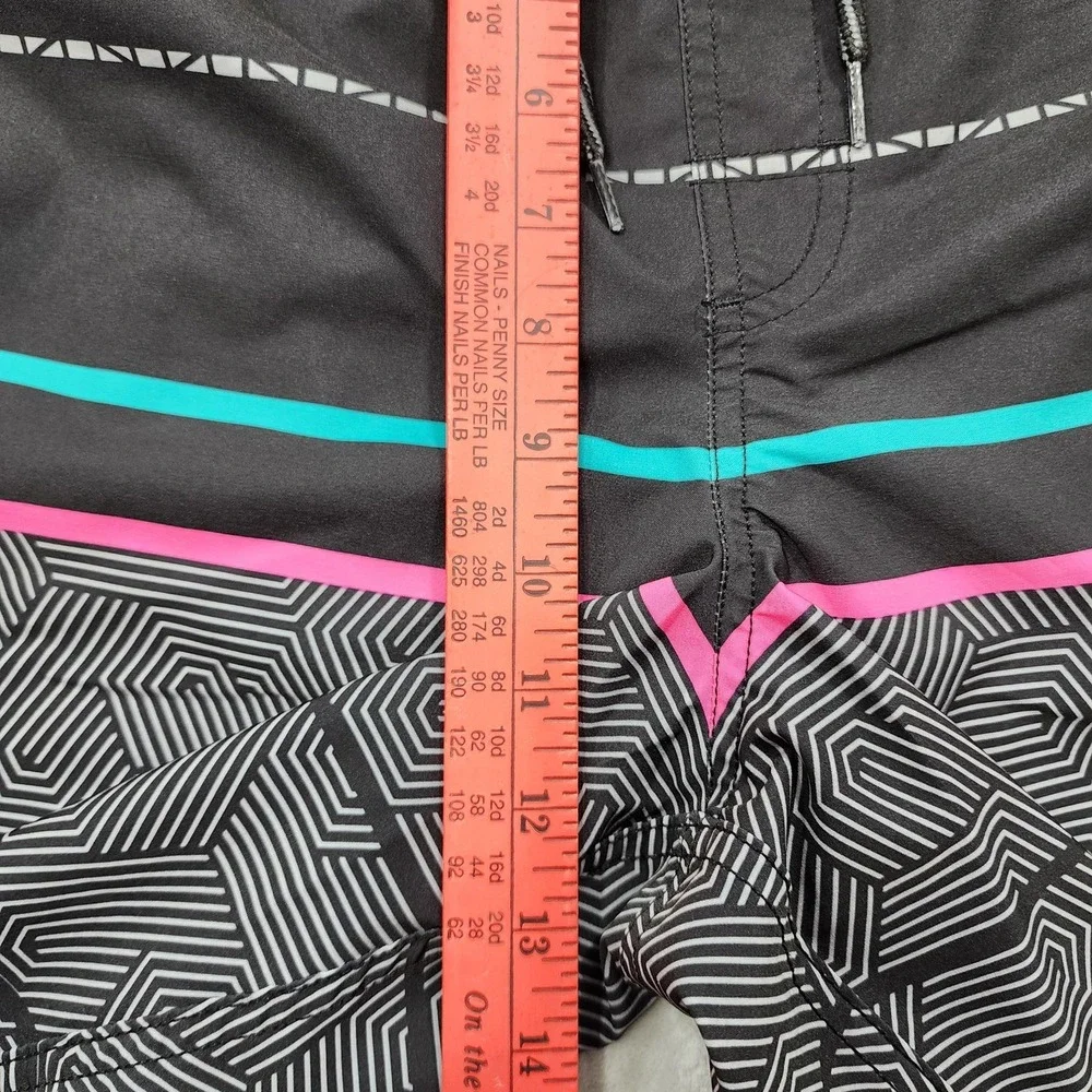 George Swim Trunks Mens XL Black Geometric Lined Drawstring Stretch Beach Summer